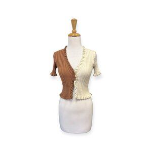 Two-Tone Ribbed Cardigan Sweater